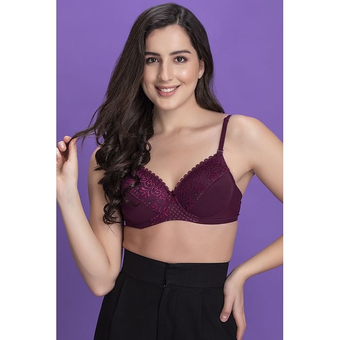 

Clovia Padded Non-Wired Full Cup Multiway Bridal Bra in Dark Purple - Lace - BR2117P15
