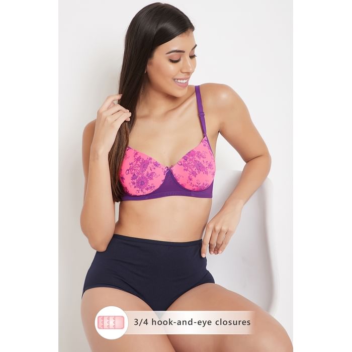 

Clovia Padded Non-Wired Full Cup Floral Print Multiway T-Shirt Bra in Pink - BR1866T14