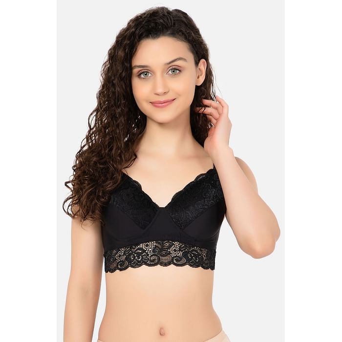 

Clovia Padded Non-Wired Full Cup Multiway Longline Bralette in Black - Lace - BR2400P13