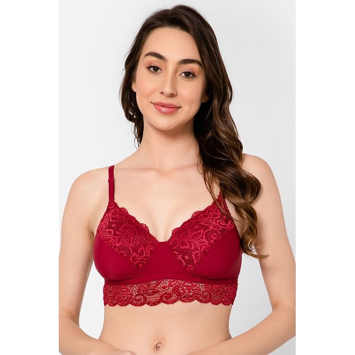 

Clovia Padded Non-Wired Full Cup Multiway Longline Bralette in Maroon - Lace - BR2400P09