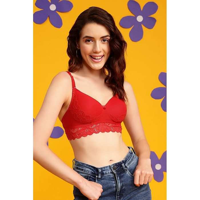

Clovia Padded Non-Wired Full Cup Multiway Longline Bralette in Red - BR2013E04
