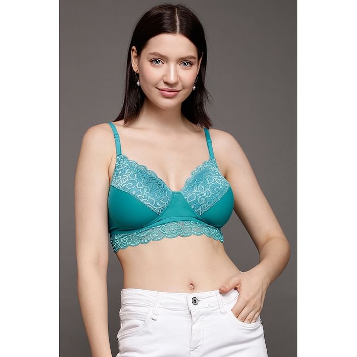 

Clovia Padded Non-Wired Full Cup Multiway Longline Bralette in Sky Blue - Lace - BR2400P03, Light blue