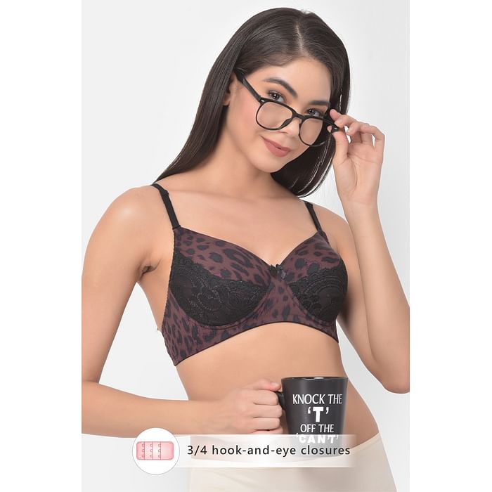 

Clovia Padded Non-Wired Full Cup Multiway Animal Print Bridal Bra in Dark Purple - Lace - BR1747T15