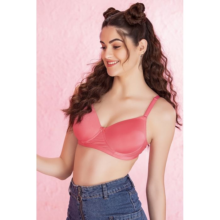 

Clovia Padded Non-Wired Full Cup Multiway T-shirt Bra in Coral Pink - BR0935Y22, Light pink