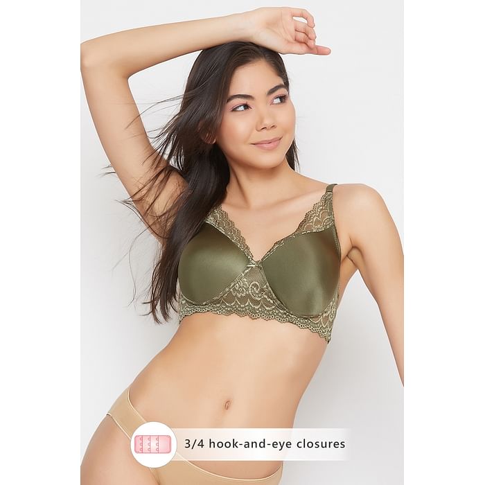 

Clovia Padded Non-Wired Full Cup T-shirt Bra in Moss Green - Lace - BR2223P17, Dark green