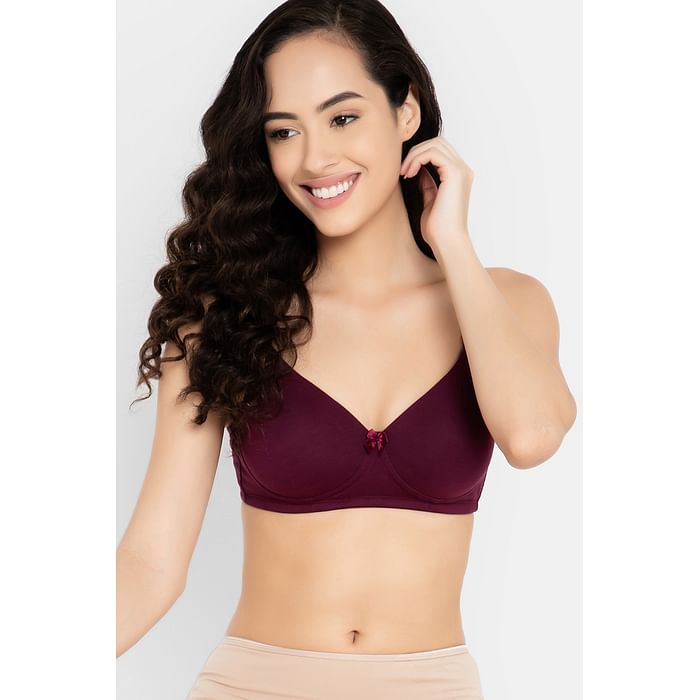 

Clovia Padded Non-Wired Full Cup Multiway T-shirt Bra in Wine Colour - Cotton - BR1049X15, Purple