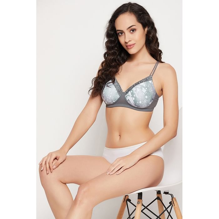 

Clovia Padded Non-Wired Full Cup Paint Splatter Print T-shirt Bra in Dark Grey - Lace - BR1699V05