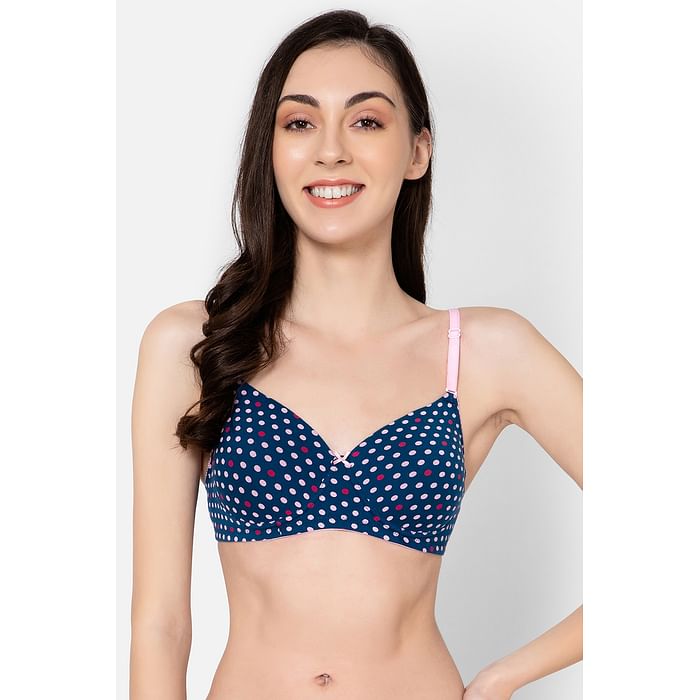 

Clovia Padded Non-Wired Full Cup Polka Dot Print Multiway T-shirt Bra in Navy - Cotton - BR2395U08