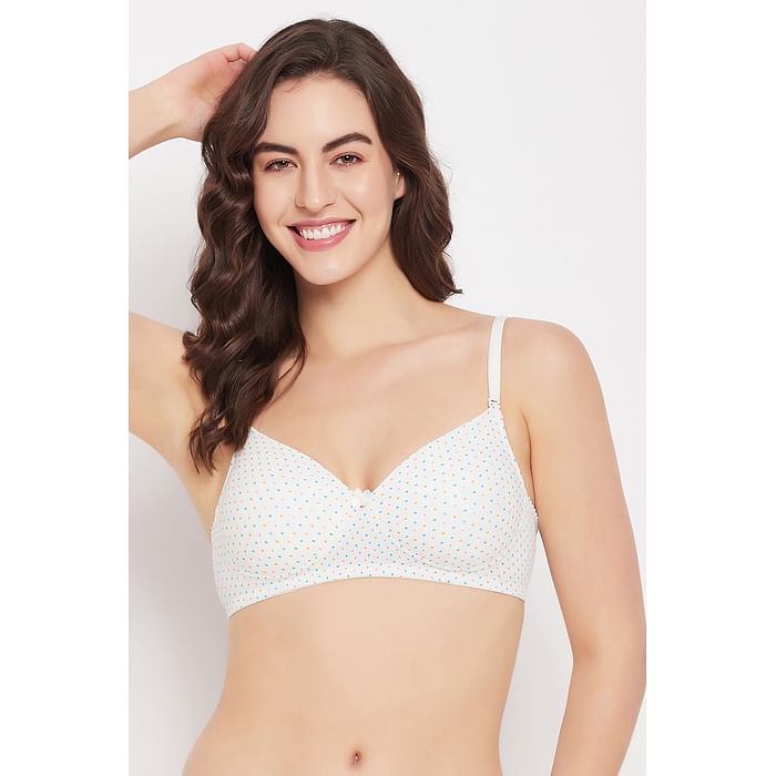 

Clovia Padded Non-Wired Full Cup Polka Dot Print Multiway T-shirt Bra in White - BR2393I18