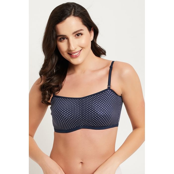 

Clovia Padded Non-Wired Full Cup Polka Dot Print Multiway Teenager Bra in Navy with Removable Pads - BB0047P08