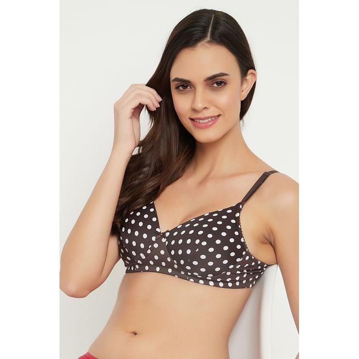 

Clovia Padded Non-Wired Full Cup Polka Dot Print T-shirt Bra in Dark Brown - BR0935D06