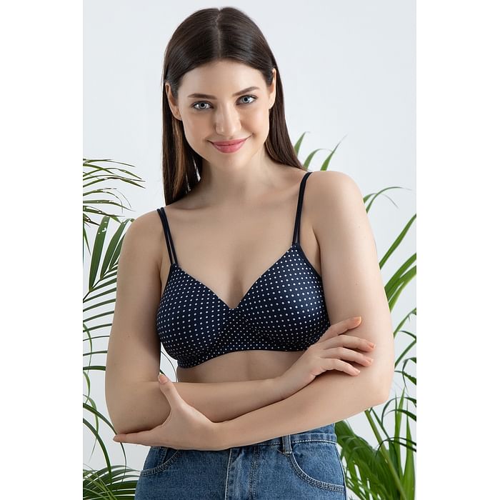 

Clovia Padded Non-Wired Full Cup Polka Dot Print T-shirt Bra in Navy - BR1067I08