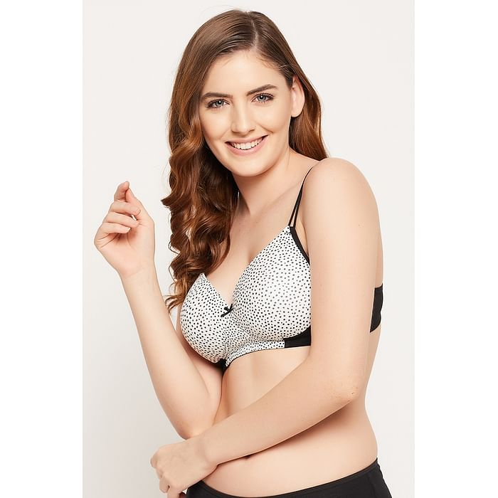 

Clovia Padded Non-Wired Full Cup Polka Dot Print T-shirt Bra in White - BR2362Q13, Black