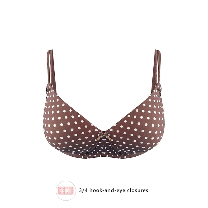 

Clovia Padded Non-Wired Full Cup Polka Dot T-shirt Bra in Brown - BR1737G06
