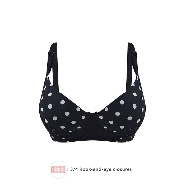 

Clovia Padded Non-Wired Full Cup Polka Print Multiway Bra in Black- Lace - BR1747M13