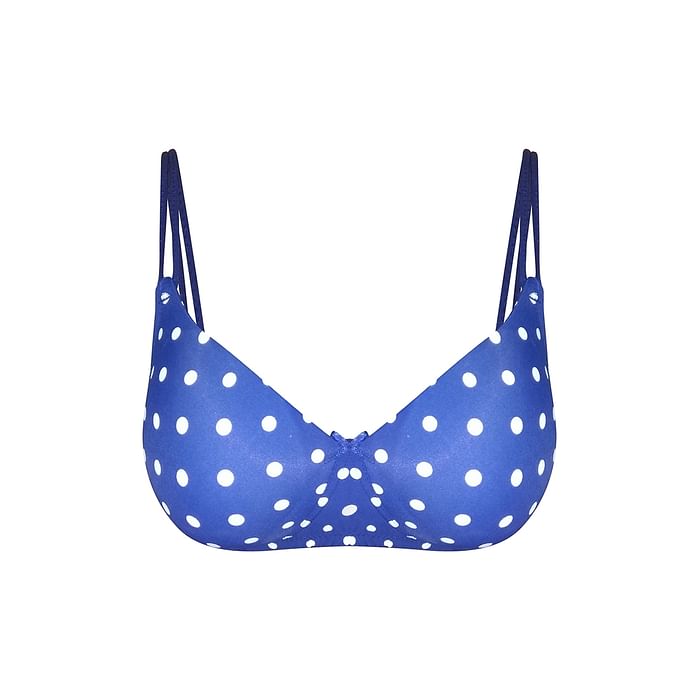 

Clovia Padded Non-Wired Full Cup Polka Print Multiway T-shirt Bra in Blue - BR1737Z08, Navy