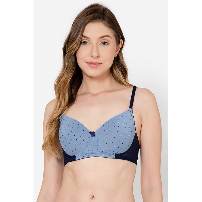 

Clovia Padded Non-Wired Full Cup Polka Print Multiway T-shirt Bra in Cornflower Blue - BR1737B03, Light blue