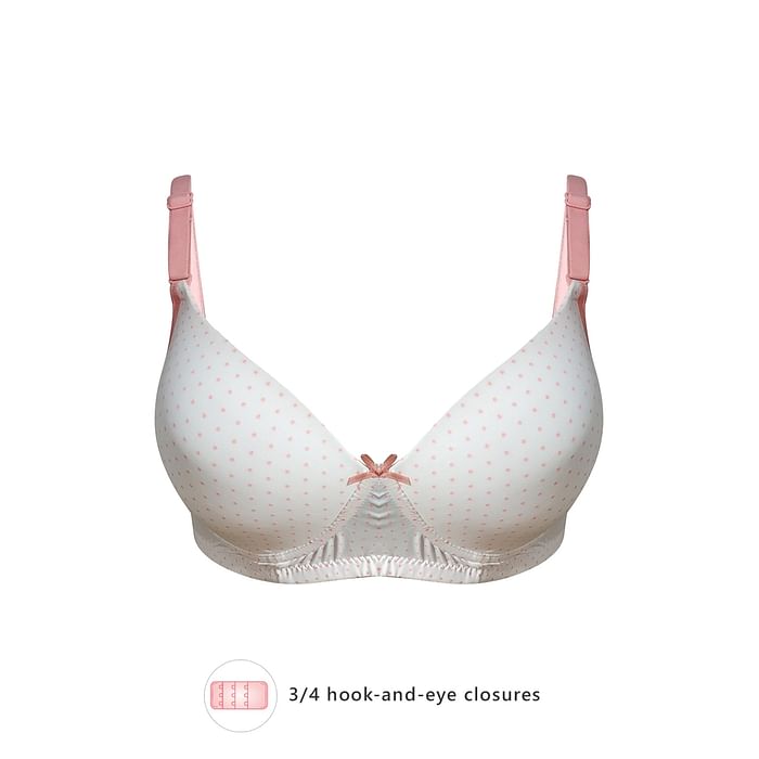 

Clovia Padded Non-Wired Full Cup Polka Print Multiway T-Shirt Bra in White - BR0738T18