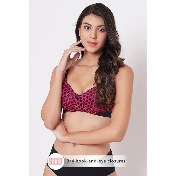 

Clovia Padded Non-Wired Full Cup Polka Print T-shirt Bra in Dark Pink - BR1737V14