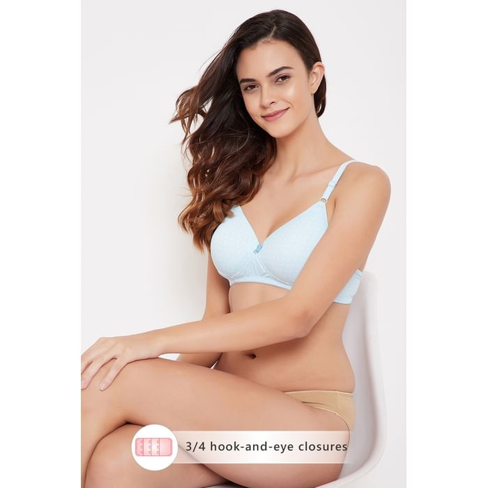 

Clovia Padded Non-Wired Full Cup Polka Print T-shirt Bra in Light Blue - BR0935T03