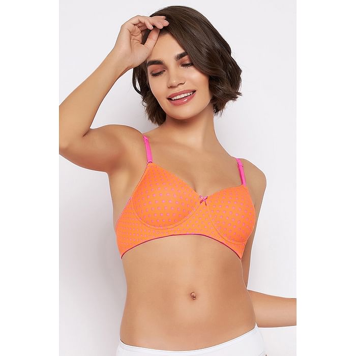 

Clovia Padded Non-Wired Full Cup Polka Print T-shirt Bra in Orange - BR0935V16