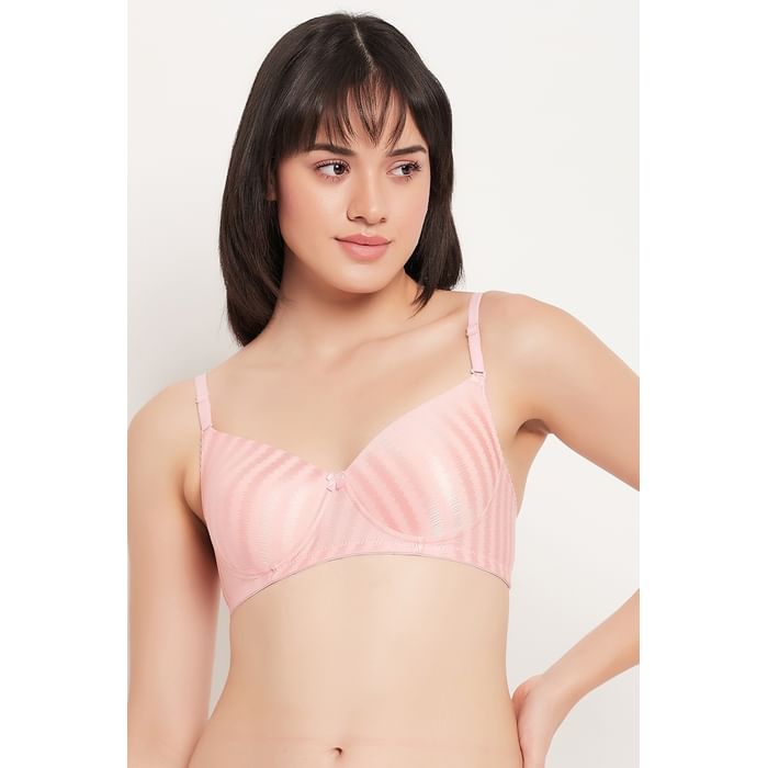 

Clovia Padded Non-Wired Full Cup Printed Multiway T-shirt Bra in Baby Pink - BR1644J22, Light pink