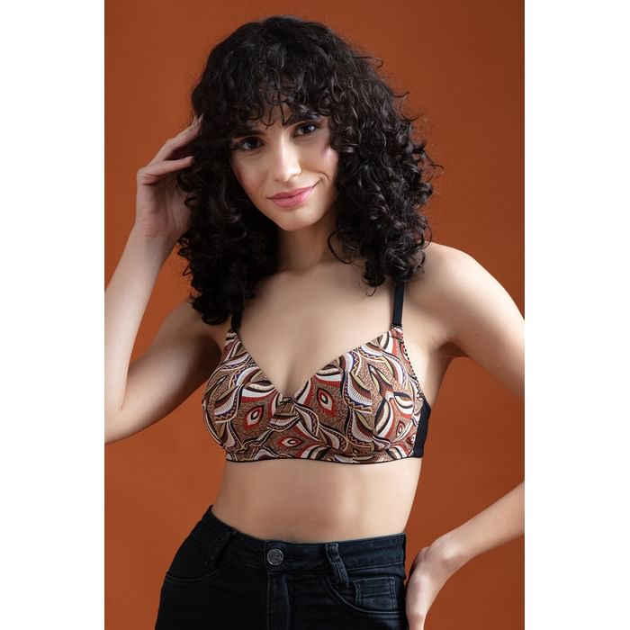 

Clovia Padded Non-Wired Full Cup Printed Multiway T-shirt Bra in Beige - BR1277U19, Multicolour