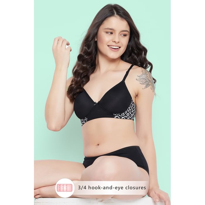 

Clovia Padded Non-Wired Full Cup Printed Multiway T-shirt Bra in Black - BR1897K13