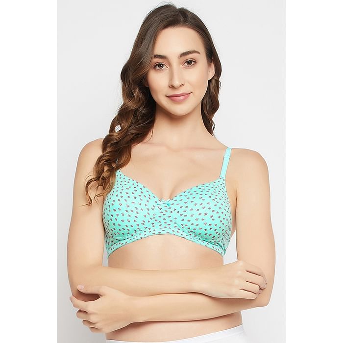 

Clovia Padded Non-Wired Full Cup Printed Multiway T-shirt Bra in Aqua Blue - Cotton - BR2395Q03, Light blue