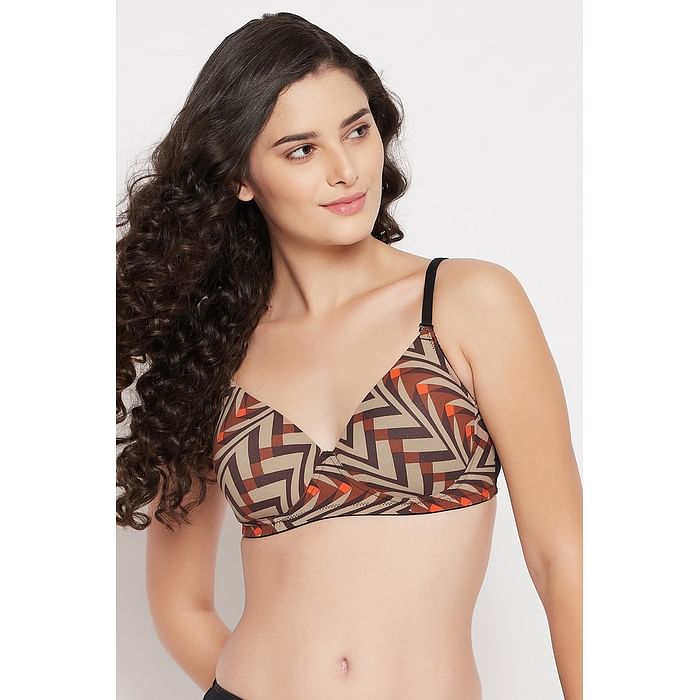 

Clovia Padded Non-Wired Full Cup Printed Multiway T-shirt Bra in Light Brown - BR1277Q06
