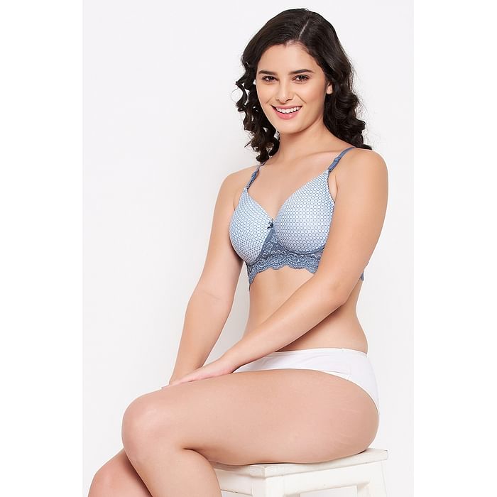 

Clovia Padded Non-Wired Full Cup Printed Multiway T-shirt Bra in Light Grey - BR1806M01