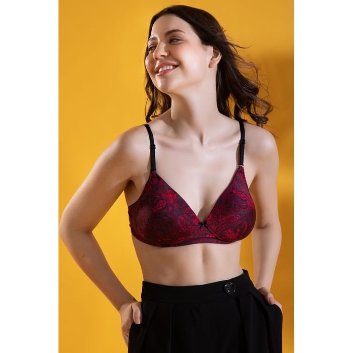 

Clovia Padded Non-Wired Full Cup Printed Multiway T-shirt Bra in Navy - BR0935G09, Maroon