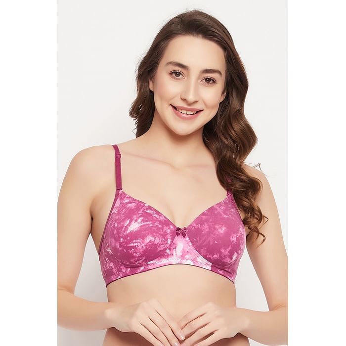 

Clovia Padded Non-Wired Full Cup Tie-Dye Print Multiway T-shirt Bra in Pink - BR0738W22, Light pink