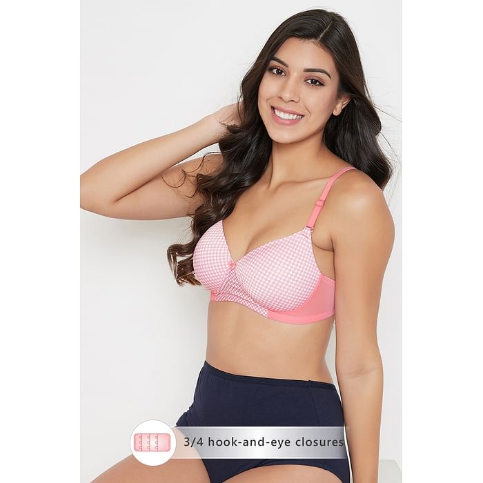 

Clovia Padded Non-Wired Full Cup Printed Multiway T-shirt Bra in Pink - BR1737A22, Light pink