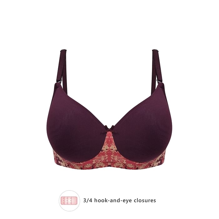 

Clovia Padded Non-Wired Full Cup Printed Multiway T-shirt Bra in Purple - BR1897Z15