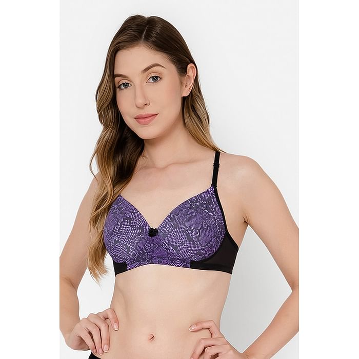 

Clovia Padded Non-Wired Full Cup Snakeskin Print Multiway T-shirt Bra in Purple - BR1737L15