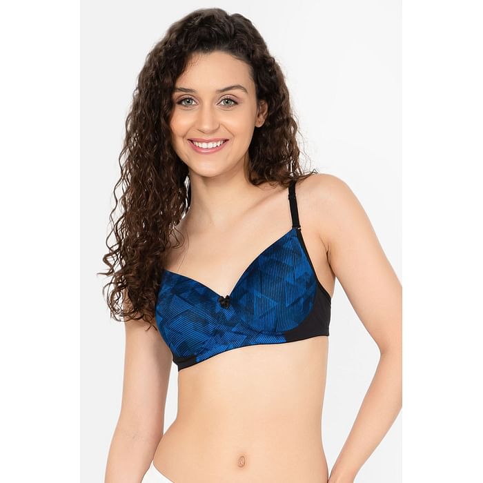 

Clovia Padded Non-Wired Full Cup Printed Multiway T-shirt Bra in Royal Blue - BR2362Y08, Navy