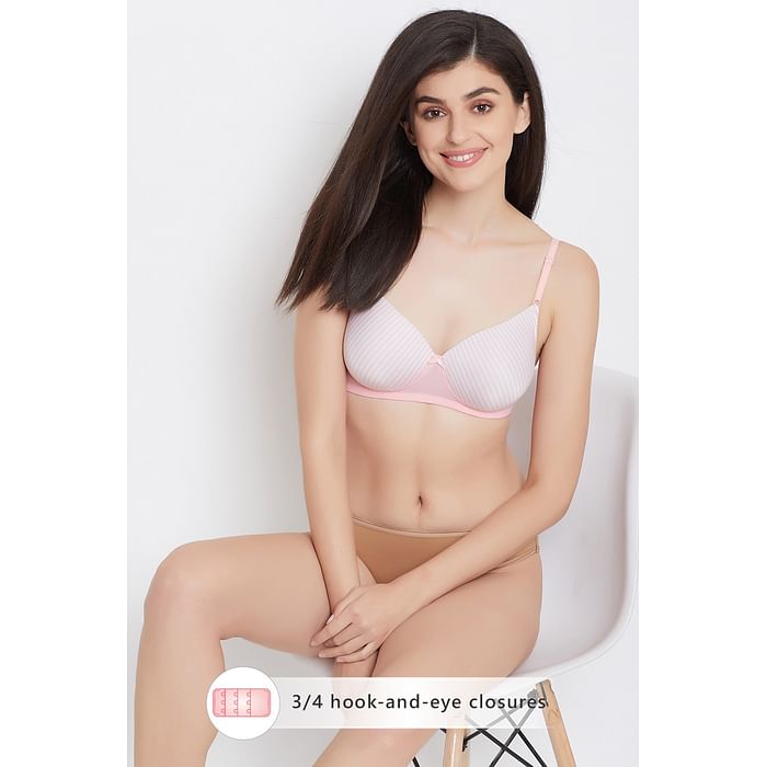 

Clovia Padded Non-Wired Full Cup Striped T-shirt Bra in Baby Pink - BR1686P22, Light pink