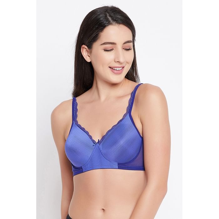 

Clovia Padded Non-Wired Full Cup Printed T-Shirt Bra in Blue - BR2252K08, Navy