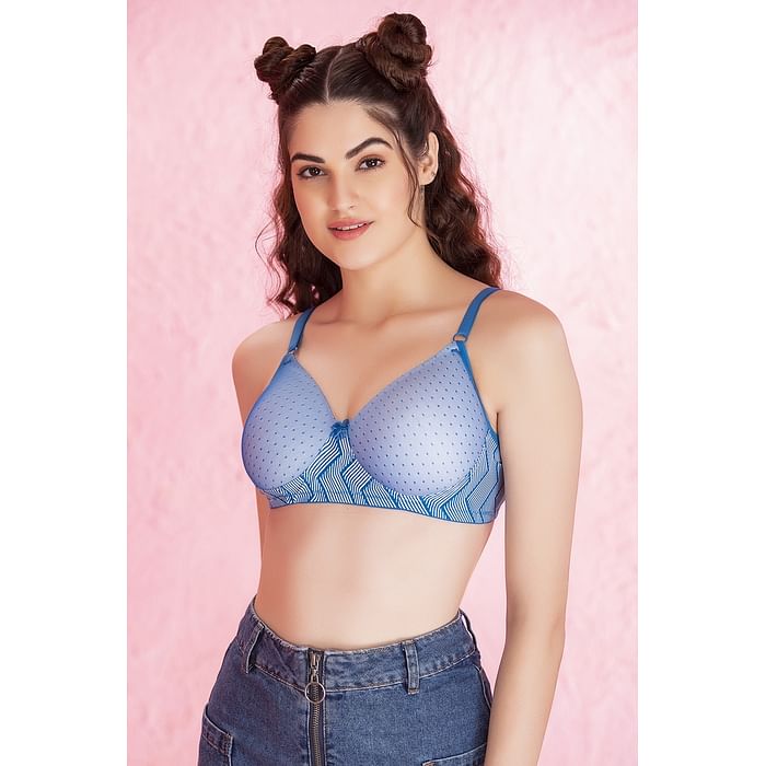 

Clovia Padded Non-Wired Full Cup Printed T-shirt Bra in Blue - BR1897S03, Light blue