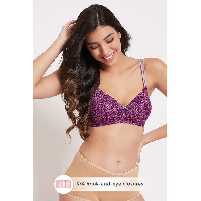 

Clovia Padded Non-Wired Full Cup Printed T-shirt Bra in Dark Purple - BR1067V15