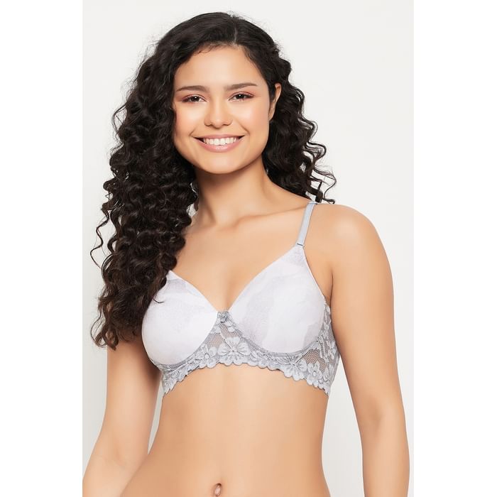 

Clovia Padded Non-Wired Full Cup Printed T-shirt Bra in Light Grey - BR1806T01