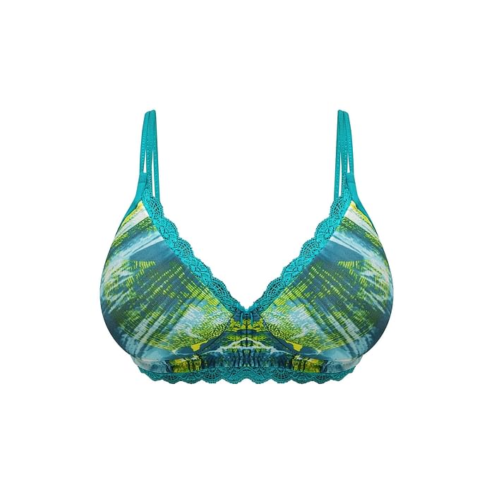 

Clovia Padded Non-Wired Full Cup Printed T-shirt Bra in Teal Blue - BR2247A08, Navy