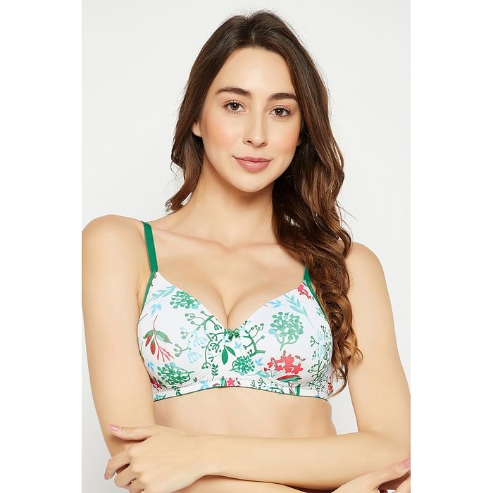 

Clovia Padded Non-Wired Full Cup Printed T-shirt Bra in White - BR2393N18