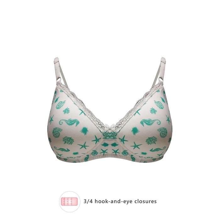 

Clovia Padded Non-Wired Full Cup Printed T-shirt Bra in White - Cotton - BR1407M18