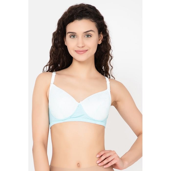 

Clovia Padded Non-Wired Full Cup Self-Patterned Multiway Bra in Light Blue - BR2388P03