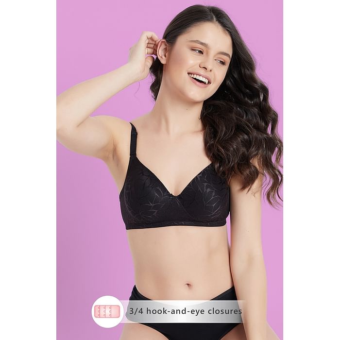 

Clovia Padded Non-Wired Full Cup Self-Patterned Multiway T-shirt Bra in Black - BR1480F13