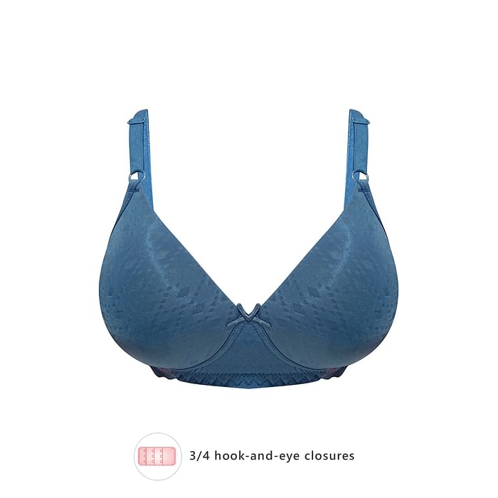 

Clovia Padded Non-Wired Full Cup Self-Patterned T-shirt Bra in Blue - Lace - BR2313P08, Navy