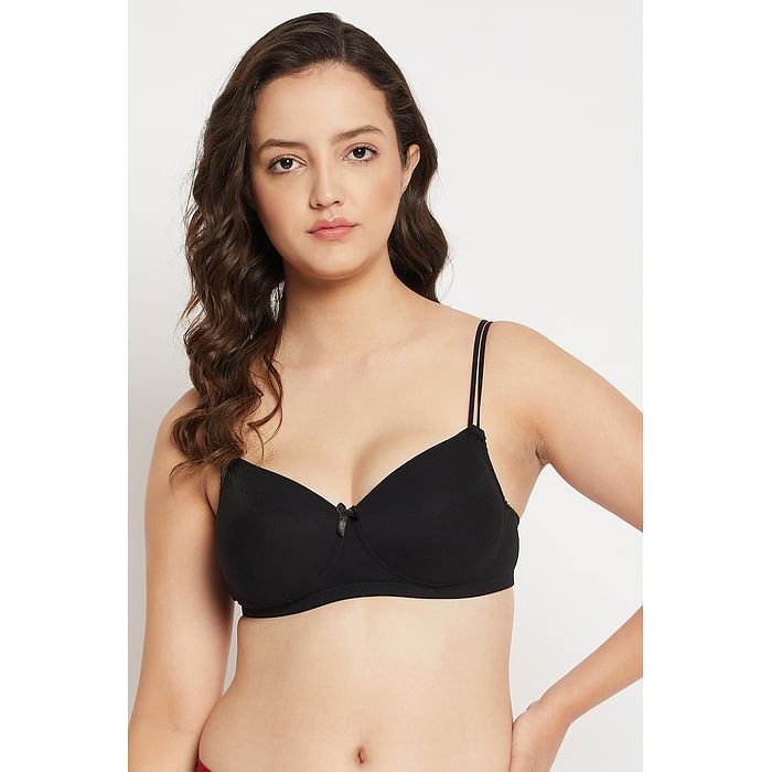 

Clovia Padded Non-Wired Full Cup Self-Striped T-shirt Bra in Black - BR2362B13