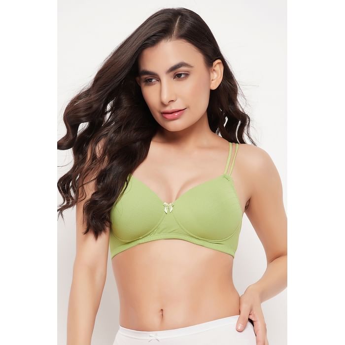 

Clovia Padded Non-Wired Full Cup Self-Striped T-shirt Bra in Green - BR1737A11